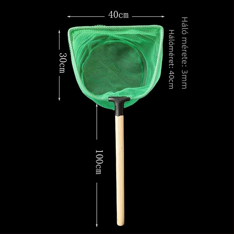 Vasból készült akváriumi háló tömörfa nyéllel