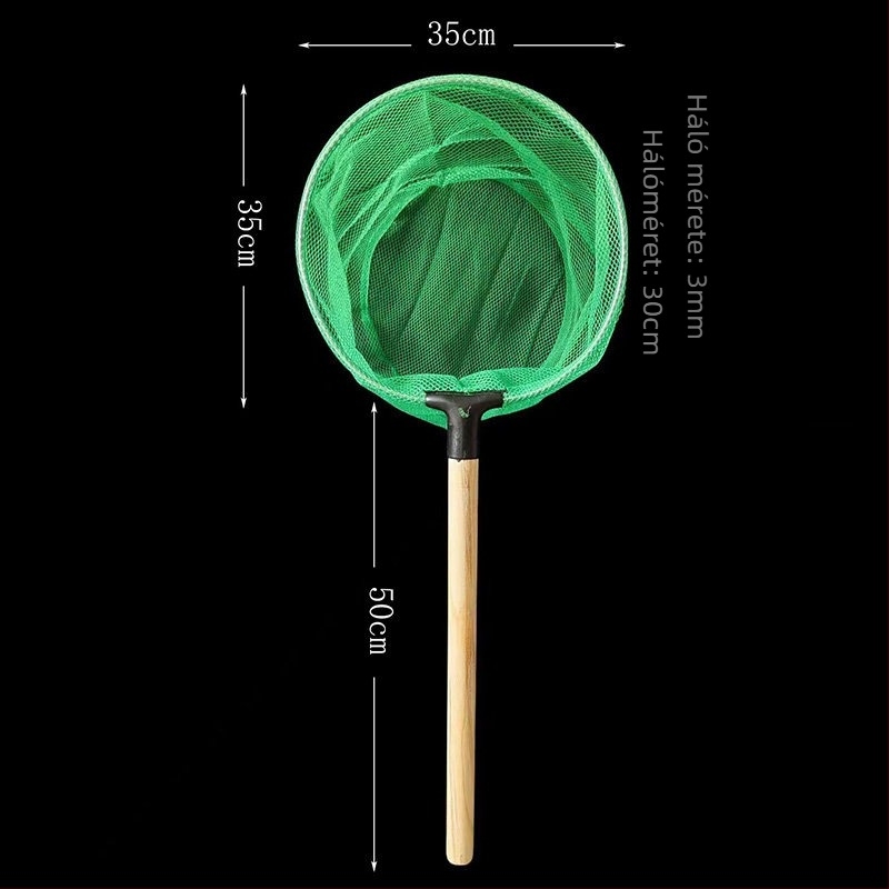 Vasból készült akváriumi háló tömörfa nyéllel