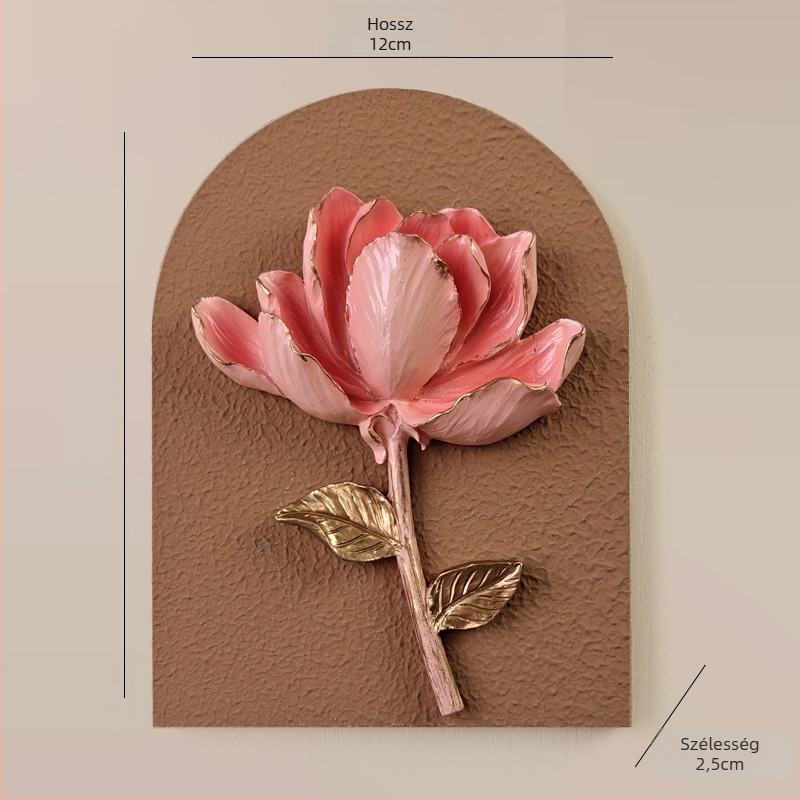 3D dekoratív falmatrica – 1 darab, gyanta + fa panel, növények és virágok motívum, modern minimalist stílus, háromdimenziós kialakítás