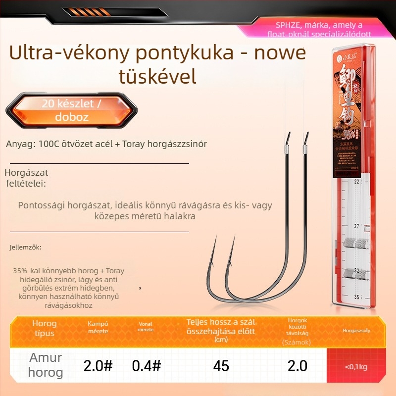 Little Fengxian Két Kampós Horog Vékony Zsinórral, Folyóvízi Horgászathoz, 20 Pár Dobozban