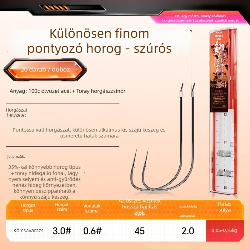 Little Fengxian Két Kampós Horog Vékony Zsinórral, Folyóvízi Horgászathoz, 20 Pár Dobozban