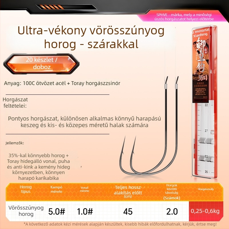 Little Fengxian Két Kampós Horog Vékony Zsinórral, Folyóvízi Horgászathoz, 20 Pár Dobozban