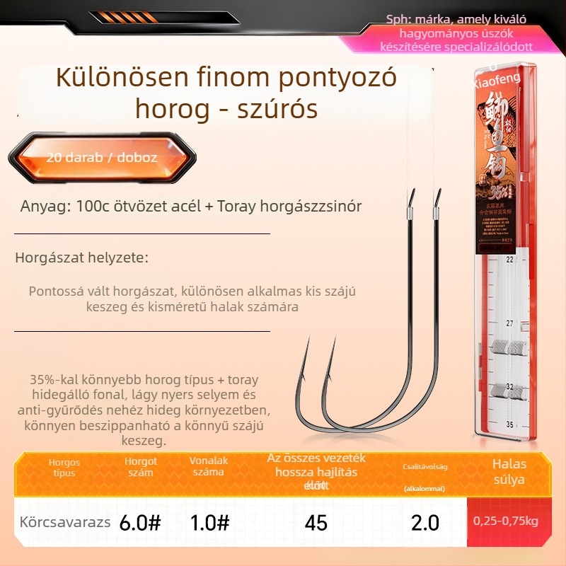 Little Fengxian Két Kampós Horog Vékony Zsinórral, Folyóvízi Horgászathoz, 20 Pár Dobozban