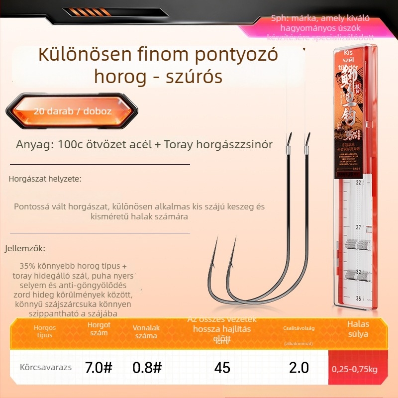 Little Fengxian Két Kampós Horog Vékony Zsinórral, Folyóvízi Horgászathoz, 20 Pár Dobozban
