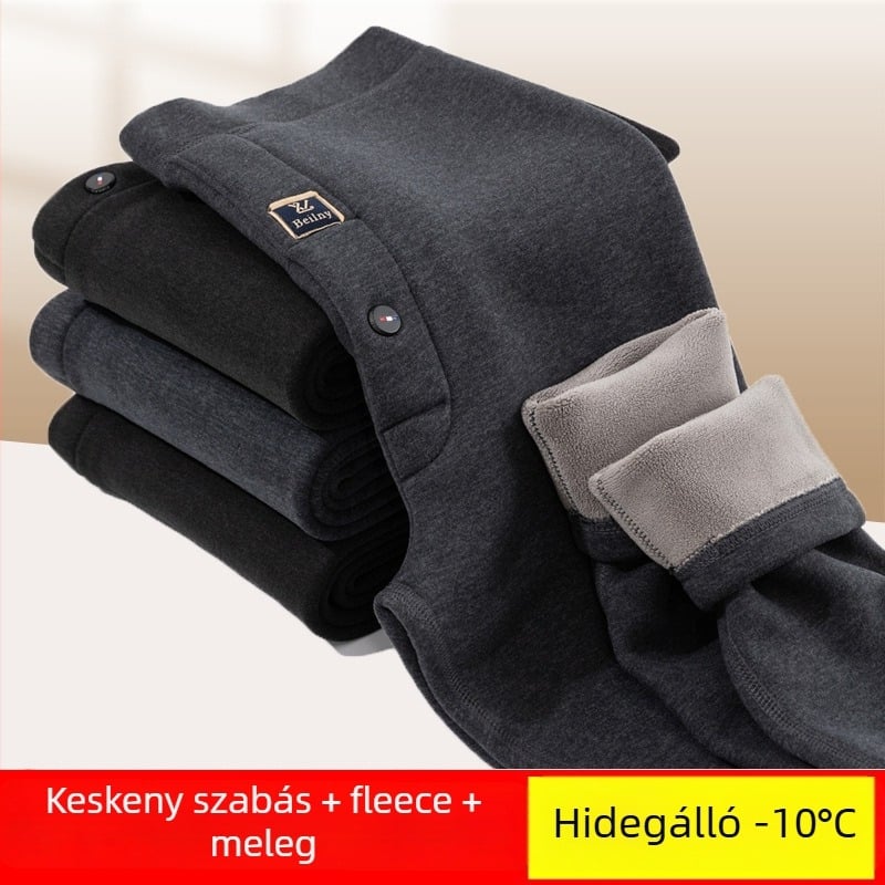 Férfi téli termo nadrág fleece béléssel, magas derekú, dupla réteg, poliészter anyag