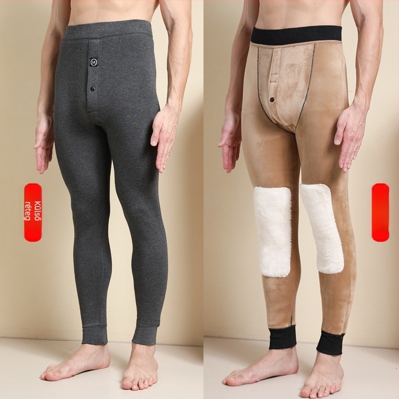 Férfi téli termo nadrág fleece béléssel, magas derekú, dupla réteg, poliészter anyag