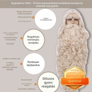 Férfi Mikulás paróka bajusszal — modell GF-W6144, hőálló szálakból készült haj, szövött kivitel, Cos anime stílus, hosszú göndör haj és szakáll