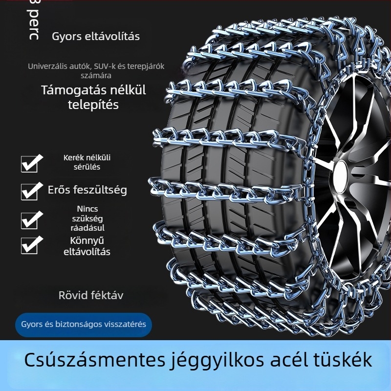 Acélból készült csúszásmentes hólánc – univerzális használat autókhoz, pickupokhoz, SUV-khoz, furgonokhoz és terepjárókhoz