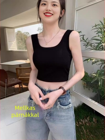 Női ultrakönnyű rövid top mellnél támasztó és wrap dizájnnal - ujjatlan crop top, poliészter 90–95%, sling stílus, dupla pánt