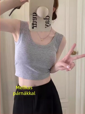 Női ultrakönnyű rövid top mellnél támasztó és wrap dizájnnal - ujjatlan crop top, poliészter 90–95%, sling stílus, dupla pánt