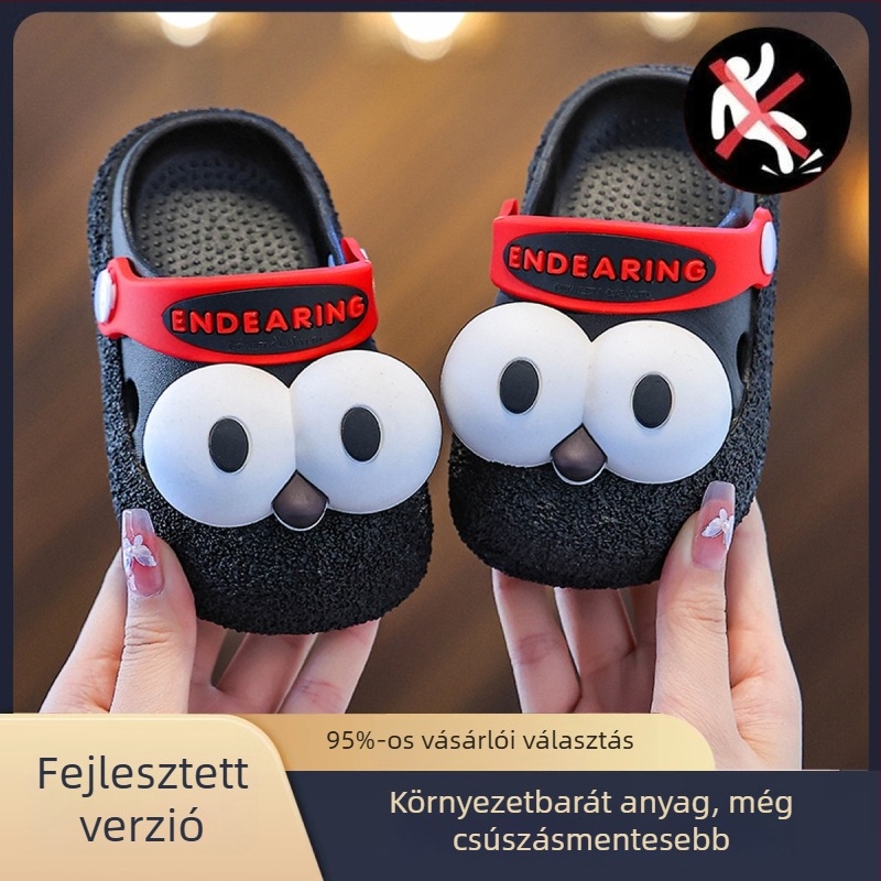 Gyerekek PVC strandpapucs, vastag csúszásmentes talppal, zárt orral, aranyos nagy szemű dizájnnal, 3–9 éveseknek (nyár 2025)