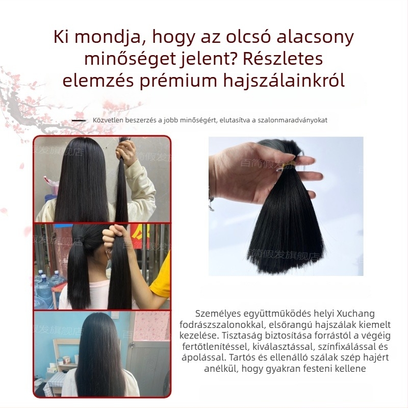 Női paróka frufruval, könnyű, valódi haj, egyenes, festhető