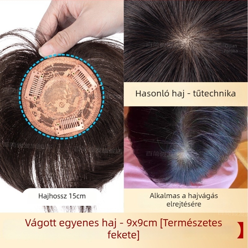 Női paróka frufruval, könnyű, valódi haj, egyenes, festhető