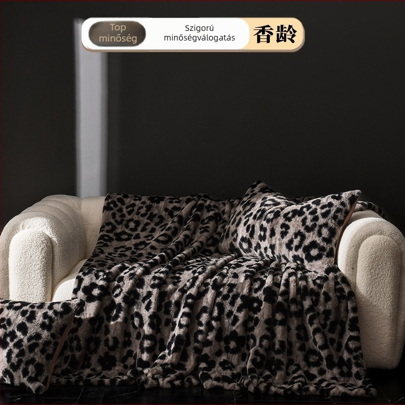 A osztály Leopard mintás nyúl szőrme plüss takaró-sál irodai pihenéshez, kanapéra, egész évben, vastag korall fleece mintázat
