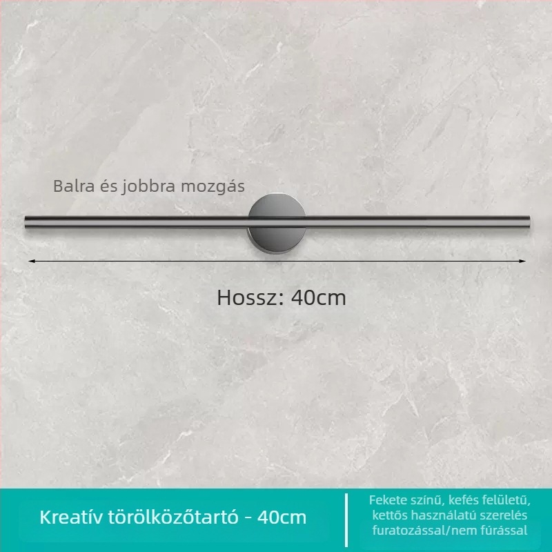 Falra szerelhető törölközőtartó, egypólusú, Space alumínium, spray-plasztik bevonat, teherbírás 10 kg, 1 szint