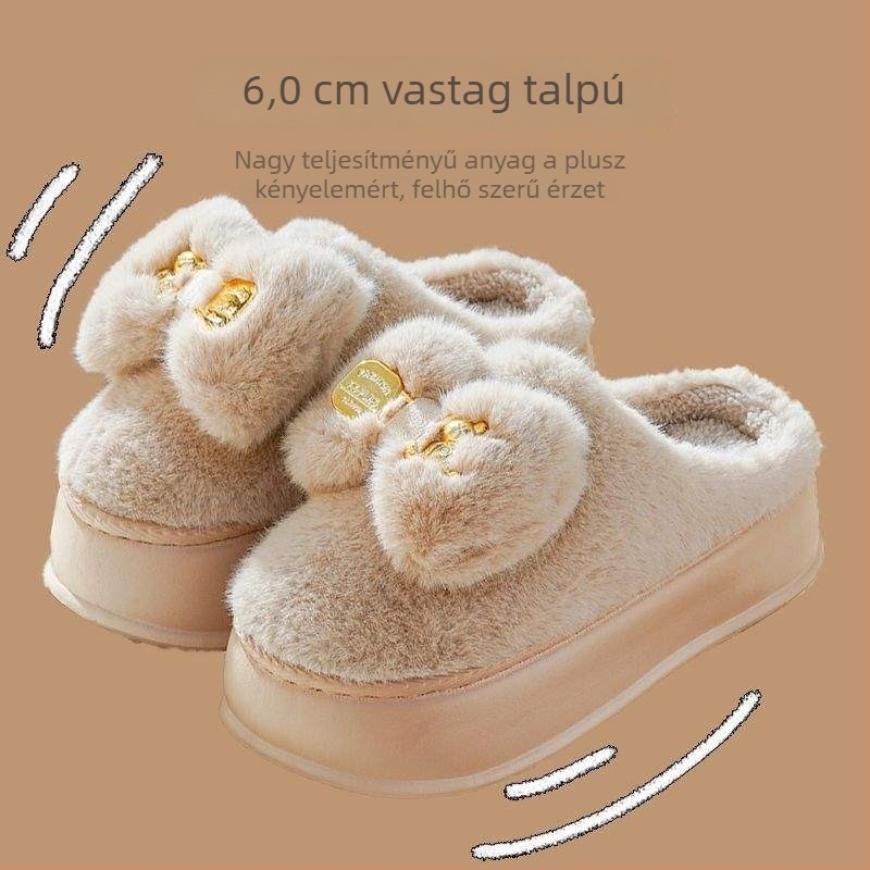 Női vastag talpú papucs, velúr felsőrész, EVA talp, koreai stílus, rajzfilmszerű minta, téli plüss bélés, csúszásmentes (talp vastagsága 0-3 cm)