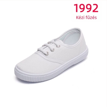 Gyerekeknek készült vászon cipő Velcro-zárással, vászon felsőrész, műanyag talp, csúszásmentes és ütéscsillapító tulajdonságok