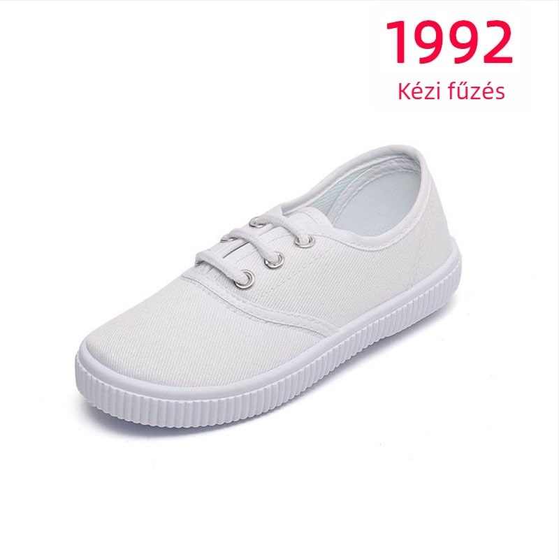 Gyerekeknek készült vászon cipő Velcro-zárással, vászon felsőrész, műanyag talp, csúszásmentes és ütéscsillapító tulajdonságok