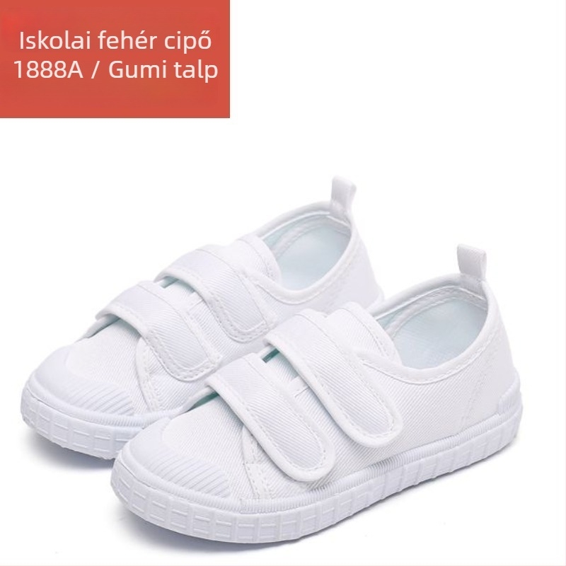 Gyerekeknek készült vászon cipő Velcro-zárással, vászon felsőrész, műanyag talp, csúszásmentes és ütéscsillapító tulajdonságok