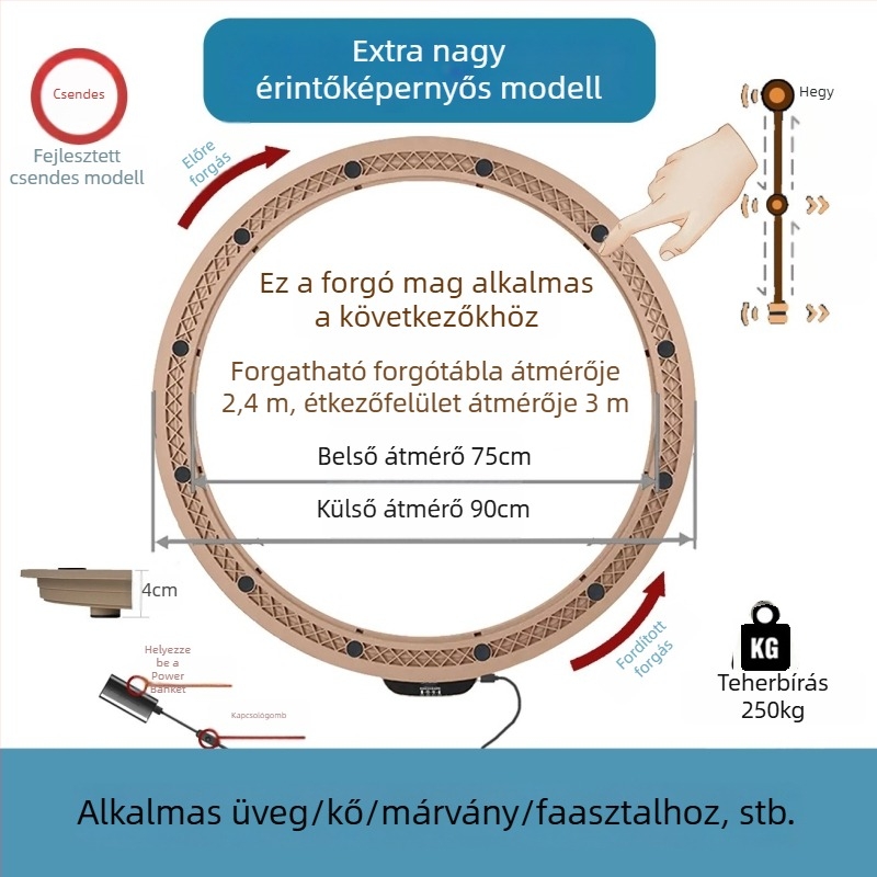 Elektromos forgóasztal étkezőasztalhoz — anyag műanyag; márka Jinpaili hardware; olasz minimalist stílus; univerzális felhasználás