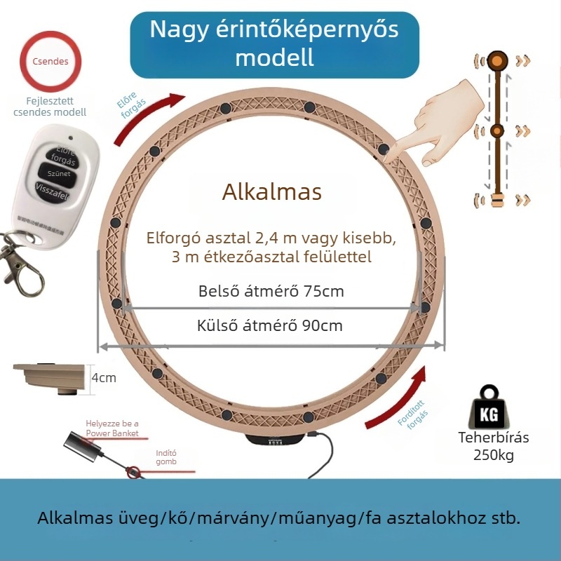 Elektromos forgóasztal étkezőasztalhoz — anyag műanyag; márka Jinpaili hardware; olasz minimalist stílus; univerzális felhasználás