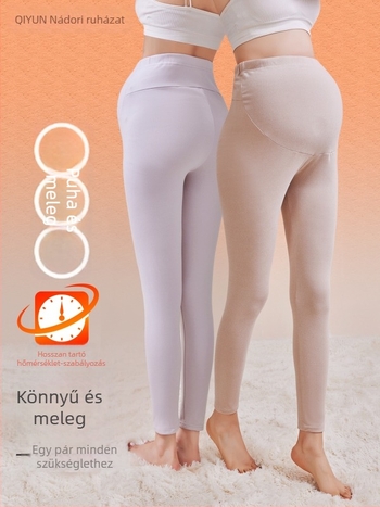 Kismama fleece béléssel melegítő nadrág, hosszú, közepes vastagságú, poliészter 80–90%, has támasz