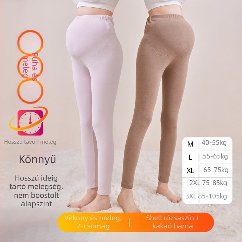Kismama fleece béléssel melegítő nadrág, hosszú, közepes vastagságú, poliészter 80–90%, has támasz