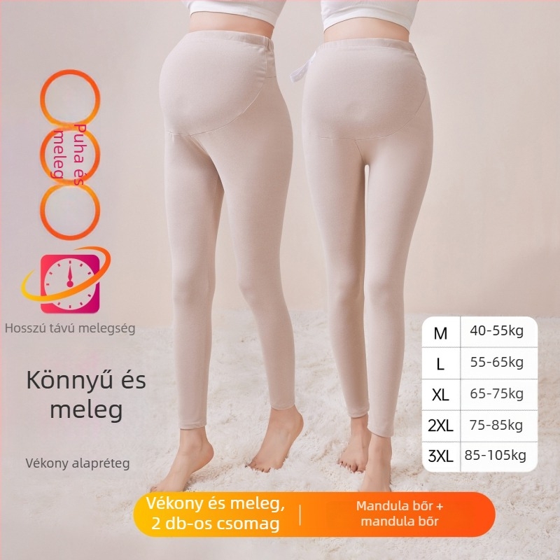 Kismama fleece béléssel melegítő nadrág, hosszú, közepes vastagságú, poliészter 80–90%, has támasz