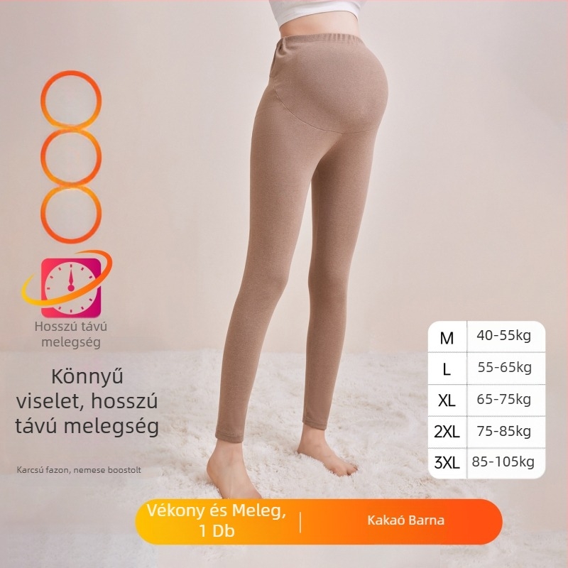 Kismama fleece béléssel melegítő nadrág, hosszú, közepes vastagságú, poliészter 80–90%, has támasz