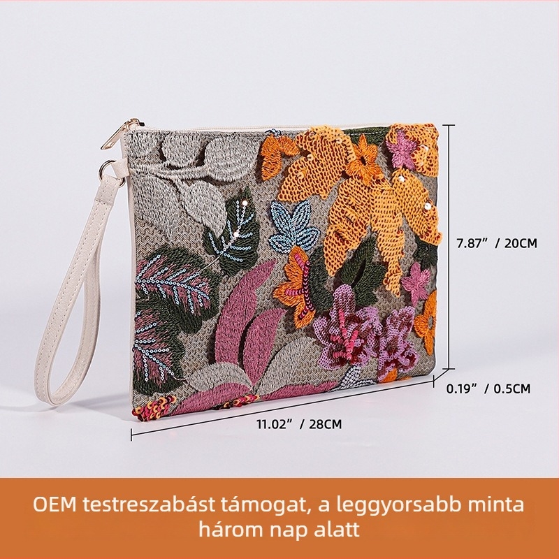 PP+PU anyagú clutch táska, poliészter bélés, cipzáras nyitás, belső cipzáras zseb