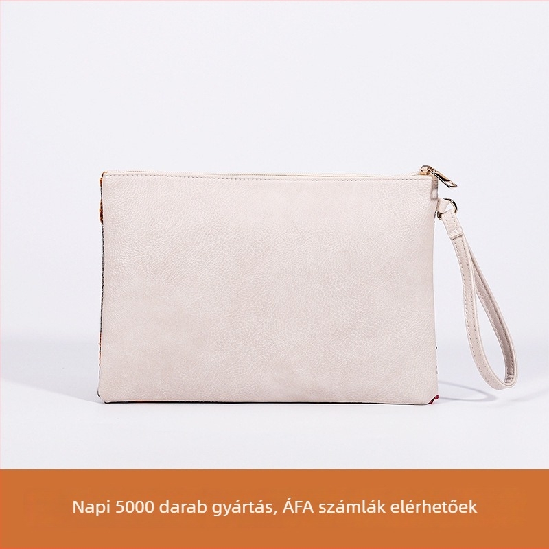 PP+PU anyagú clutch táska, poliészter bélés, cipzáras nyitás, belső cipzáras zseb