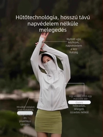 Nylon Ice Silk UV-védőruha nőknek - UPF50+, hosszú ujjú, légáteresztő, karimával ellátott, 80-90% nylon, <30% spandex, tavasz 2025