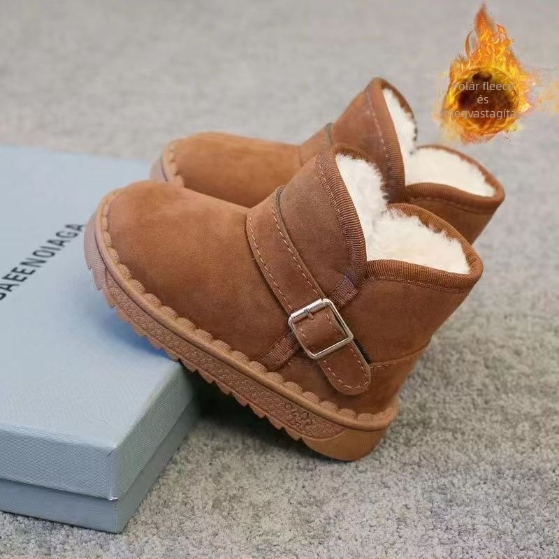 Gyerekek téli hócsizmája, uniszex, plüss bélés, csúszásmentes talp, felső része szintetikus bőr, hidegálló