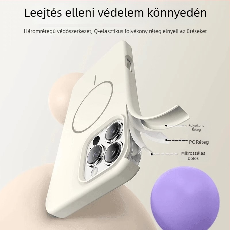 Folyékony szilikonból készült mágneses védőtok iPhone-hoz, puha érzetű, ütésálló és hőelvezető kivitel.