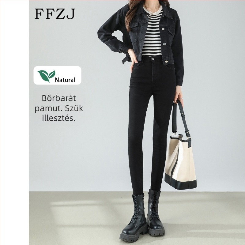 Női magas derekú skinny jeans, pamut anyag, 50–70% pamut tartalom, tavasz 2025 retro stílus