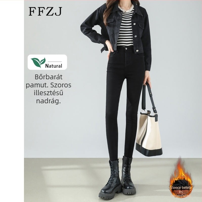 Női magas derekú skinny jeans, pamut anyag, 50–70% pamut tartalom, tavasz 2025 retro stílus