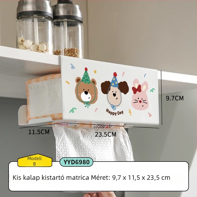 Akasztós konyhai szalvétatartó — karikatúra dizájnnal, négyszögletes alak, szénacélból, nedvességálló, modern minimalizmus, Mr. art márka