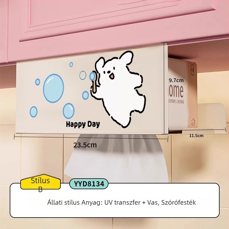 Akasztós konyhai szalvétatartó — karikatúra dizájnnal, négyszögletes alak, szénacélból, nedvességálló, modern minimalizmus, Mr. art márka