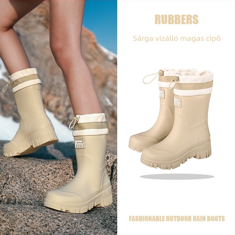 Női esőcsizma - vízálló, csúszásmentes, középmagas, PVC felsőrész, alacsony sarka 1-3 cm