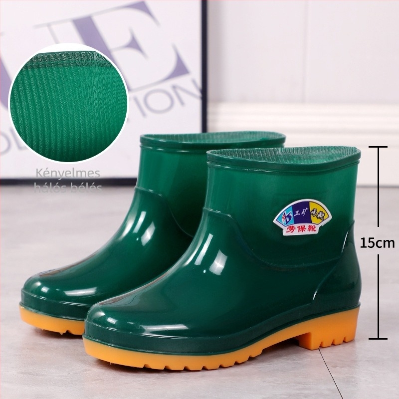 Női rövid esőcsizma, PU felsőrész, vastagított talp, alacsony sarkú 1-3 cm, egyszínű mintázat