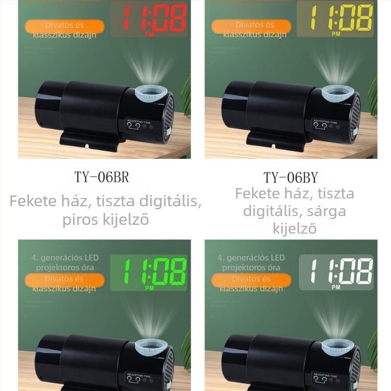 LED-projekciós óra nagy méretű világító betűkkel, falra szerelhető digitális óra az idő kijelzéséhez és éjszakai fényhez