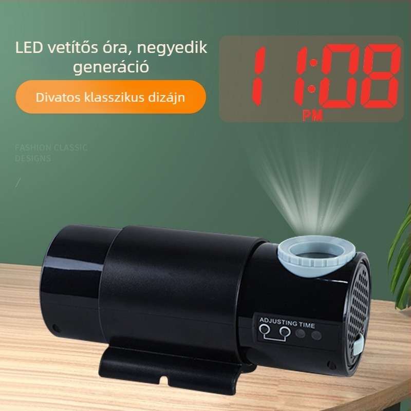 LED-projekciós óra nagy méretű világító betűkkel, falra szerelhető digitális óra az idő kijelzéséhez és éjszakai fényhez