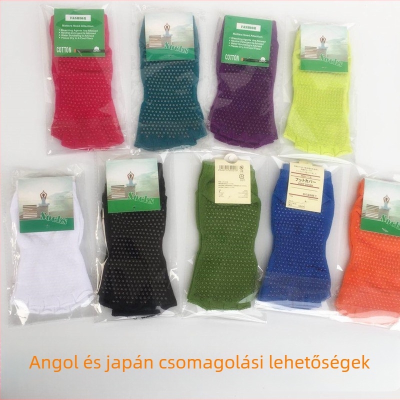Ötujjas csúszásmentes jóga zokni, ujjelválasztóval, 100% pamut, rövid szár, egynyomásos szövés