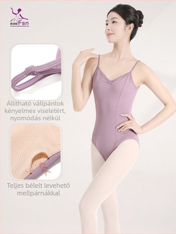Balett edzésbodyn vállpántos, V-nyakú, magas csípővel; anyag: nylon 84% (bélés)