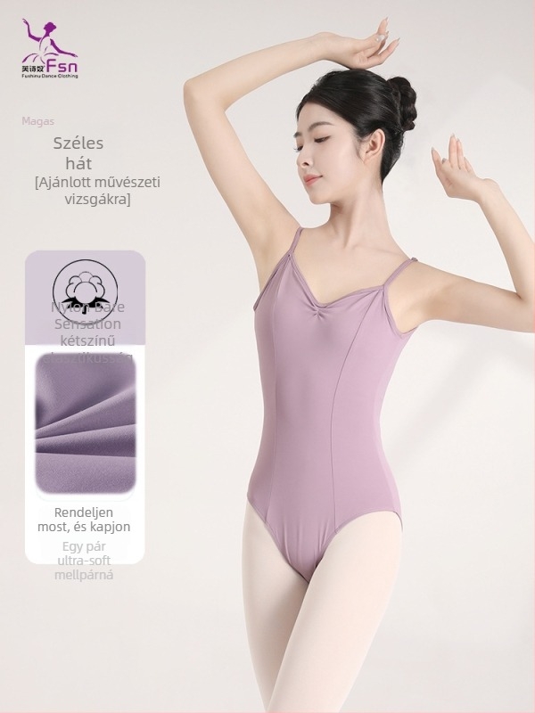 Balett edzésbodyn vállpántos, V-nyakú, magas csípővel; anyag: nylon 84% (bélés)