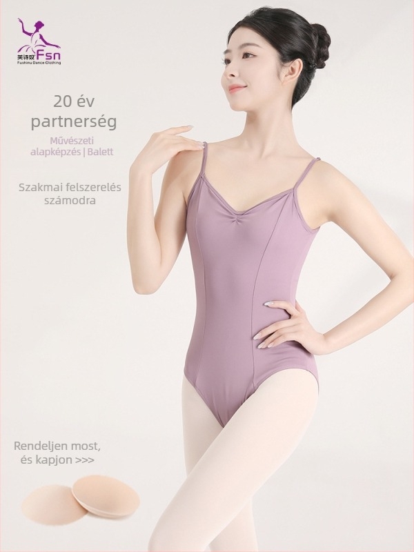 Balett edzésbodyn vállpántos, V-nyakú, magas csípővel; anyag: nylon 84% (bélés)