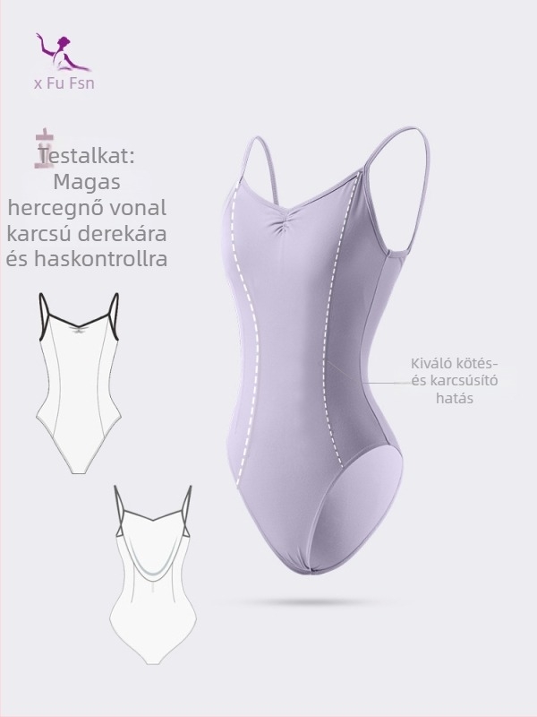 Balett edzésbodyn vállpántos, V-nyakú, magas csípővel; anyag: nylon 84% (bélés)