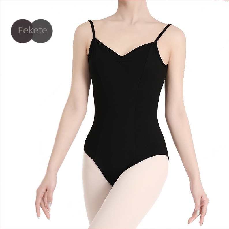 Balett edzésbodyn vállpántos, V-nyakú, magas csípővel; anyag: nylon 84% (bélés)