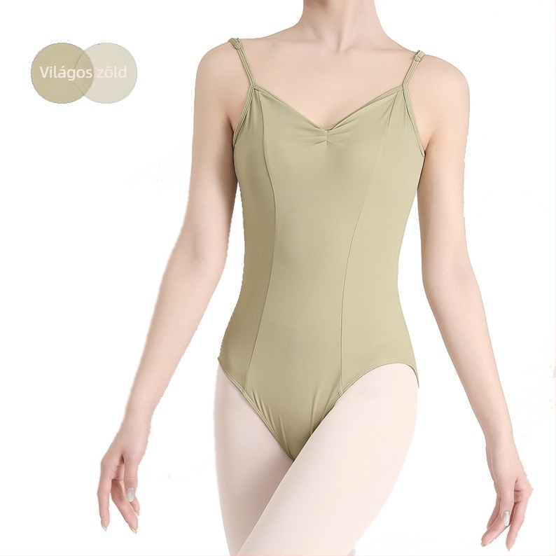 Balett edzésbodyn vállpántos, V-nyakú, magas csípővel; anyag: nylon 84% (bélés)