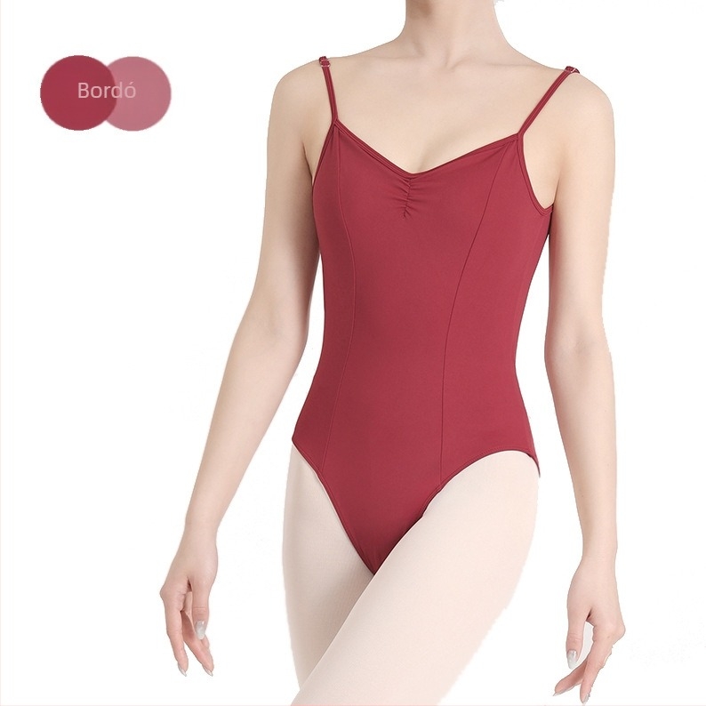 Balett edzésbodyn vállpántos, V-nyakú, magas csípővel; anyag: nylon 84% (bélés)